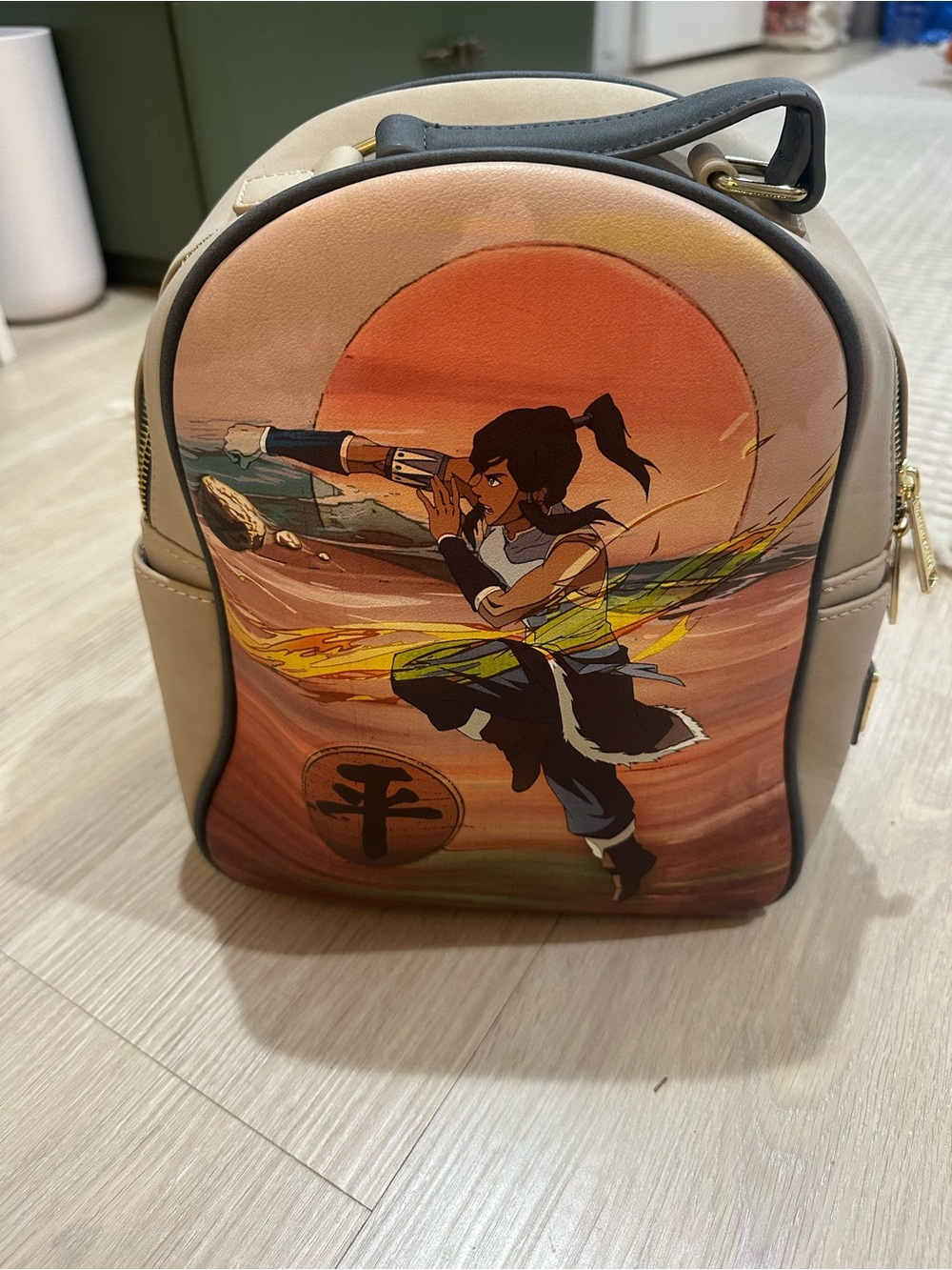 Beige Legend of Korra Graphic Loungefly Backpack - Character Sunset Print